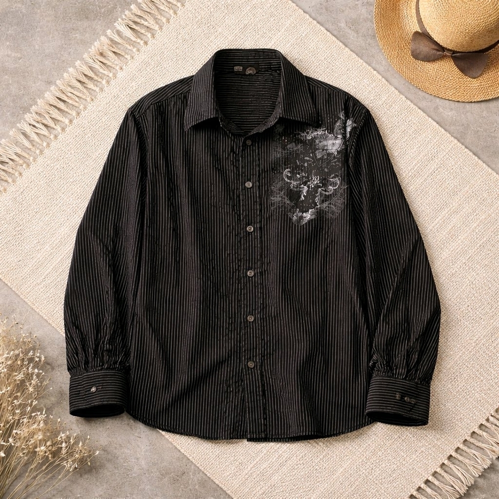 No Boundaries XXL Black Striped Button-Down Shirt, 100% Cotton, Good Condition